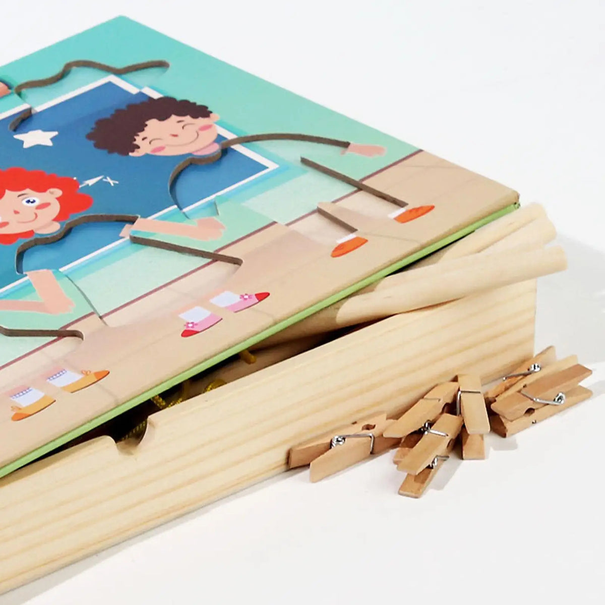 Wooden Dress up Puzzles Matching Game Drying Clothes Early Educational Montessori Toy Kids Puzzle Set for Children Boys Girls