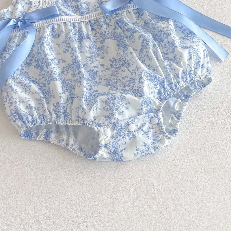 2025 New Summer Newborn Baby Girl Romper Sleeveless Cotton Printing Lace Splicing Infant Baby Girls Jumpsuit 0-24M Baby Clothes
