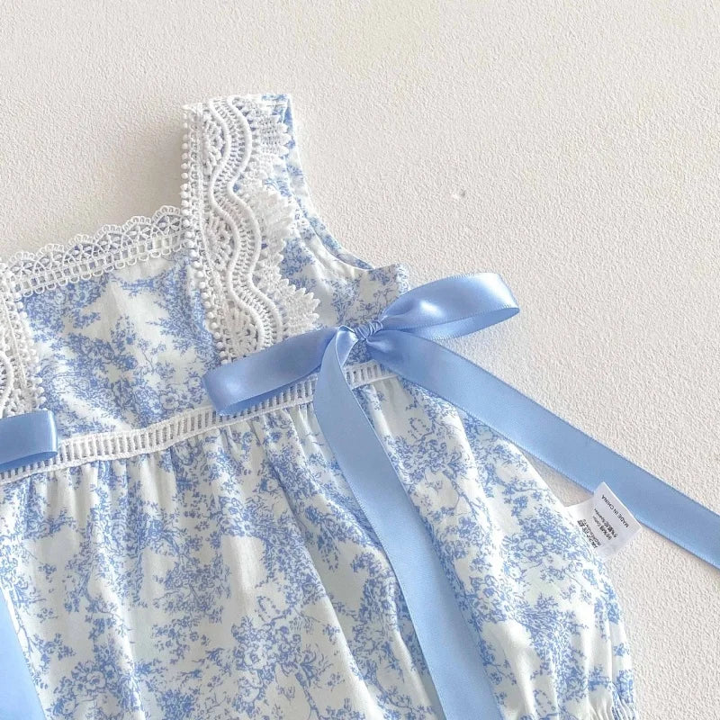 2025 New Summer Newborn Baby Girl Romper Sleeveless Cotton Printing Lace Splicing Infant Baby Girls Jumpsuit 0-24M Baby Clothes