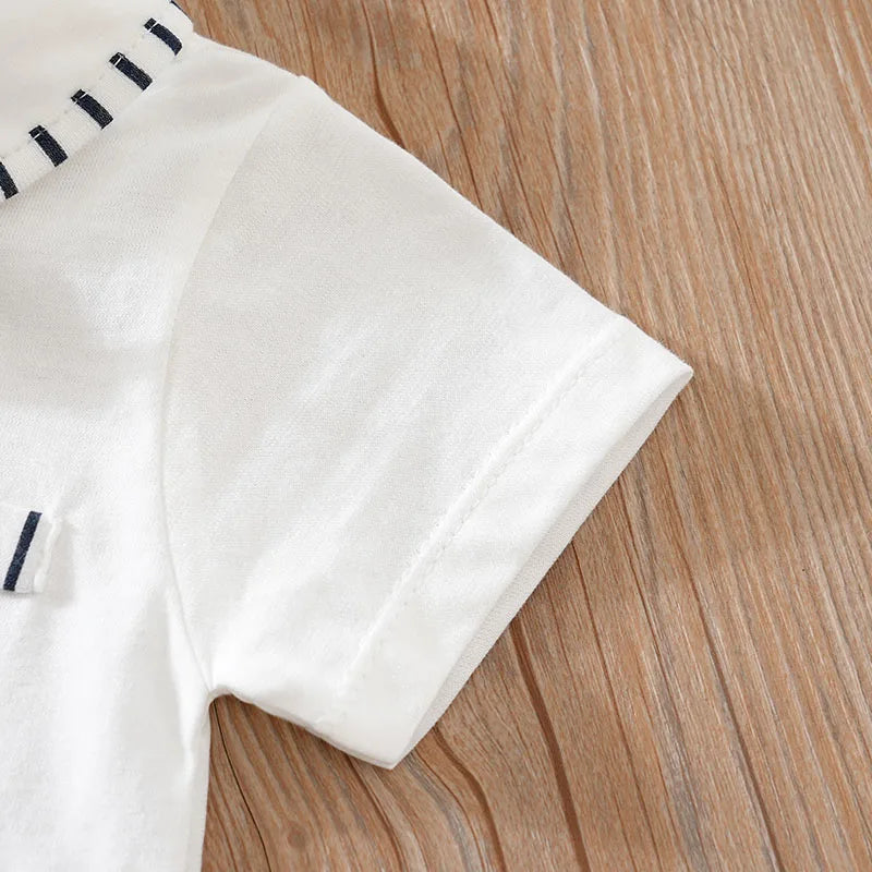 Newborn Baby Boy Summer short sleeve clothing 0-12 months one-piece white cotton comfort gentleman bow tie fashion straps romper