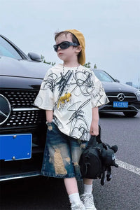 Summer children boys fashion casual T shirt hole jeans sets suits