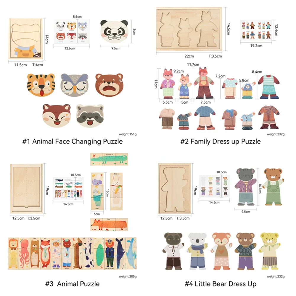 3D Wooden Jigsaw Puzzles for Children Cartoon Animal Hand eye coordination game Baby Educational Puzzles Toy Baby puzzle gift
