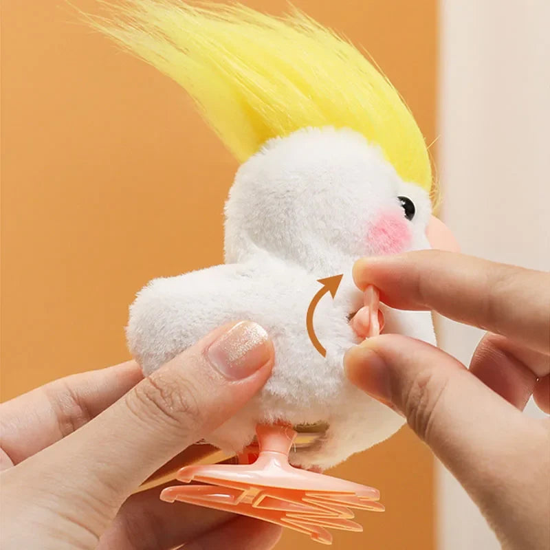 New Cute Jumping Parrot Chick Clockwork Toy Walking Simulation Plush Wind Up Vintage Toys for Kids 2 To 4 Years Old Toys Gift