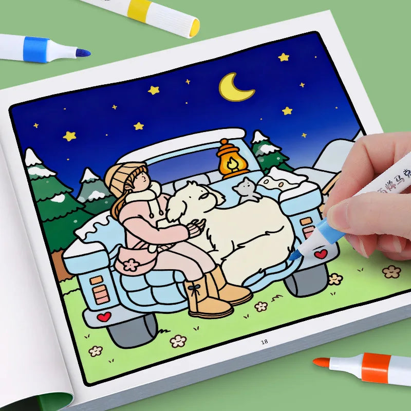24 Page Fun Coloring Book, Warm Moments for Girls, Creative Entertainment, Fantasy Illustrations, Hand Drawn Art Drawing Book