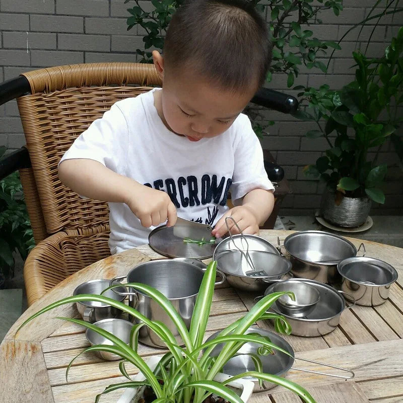 MINI Kitchen Utensils Toys Set For Kids Girl Stainless Steel Can Hold Food Cooking Kitchen Toys Education Pretend Play