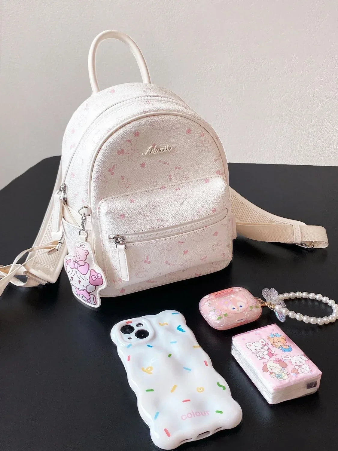 Japanese and Korean PU printed backpack 2025 new small batch original casual minimalist ultra-light travel backpack school