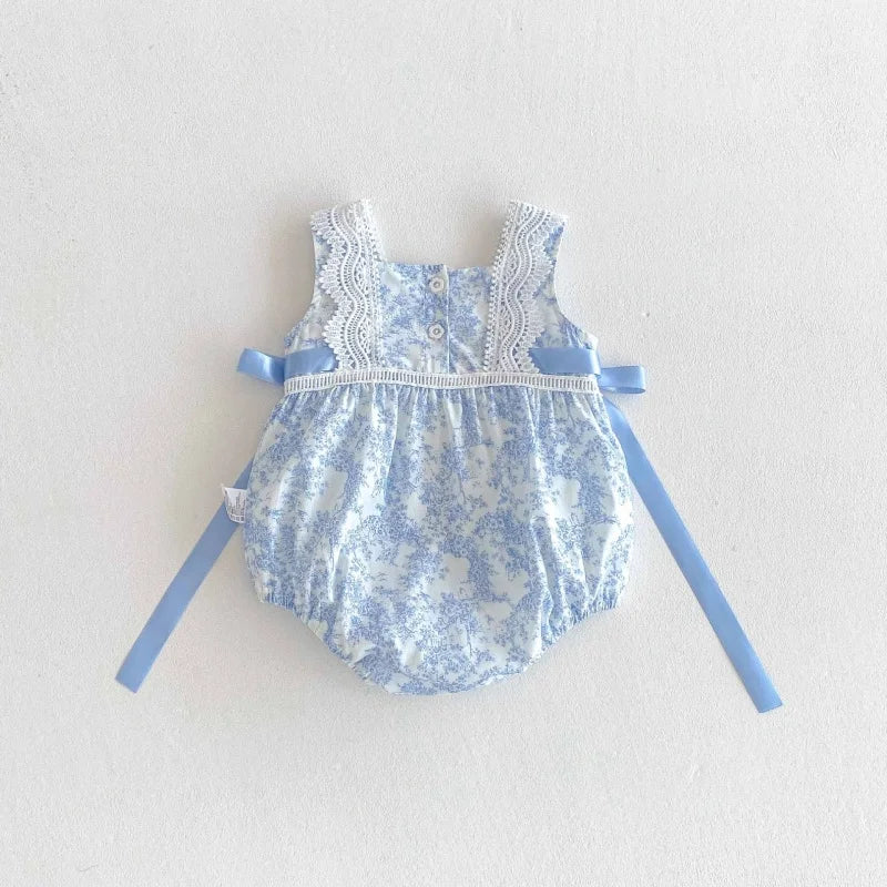 2025 New Summer Newborn Baby Girl Romper Sleeveless Cotton Printing Lace Splicing Infant Baby Girls Jumpsuit 0-24M Baby Clothes