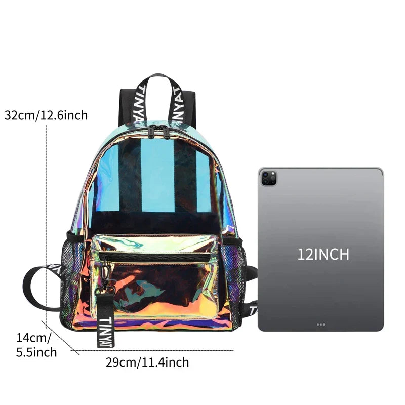 TINYAT PVC Clear Backpacks for Women Stylish Music Festival Water Resistant School Bag ita Bag for Easy Inspection During