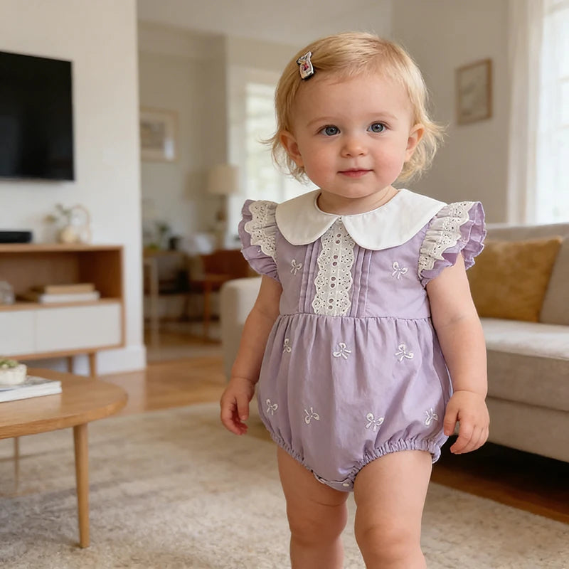 2026 New Summer Newborn 0-24M Infant Baby Girl Romper Baby Girl Clothing Flutter Sleeved Cotton Print Baby Girl Rompers
