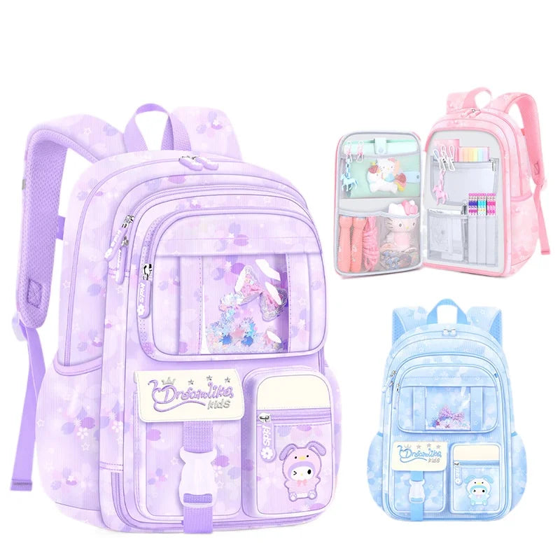 Melody Kuromi Sanrios Backpack Student Bag Girl Cartoon Kawaii Anime Breathable Super Light Large Capacity Child School Bag
