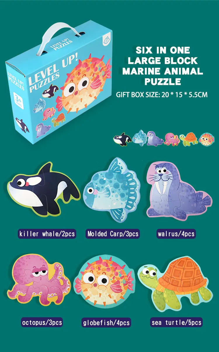 Wooden Jigsaw Puzzle Kids Toy Cartoon Animal Jigsaw Puzzles Game Early Educational Toys Gift Set for Children