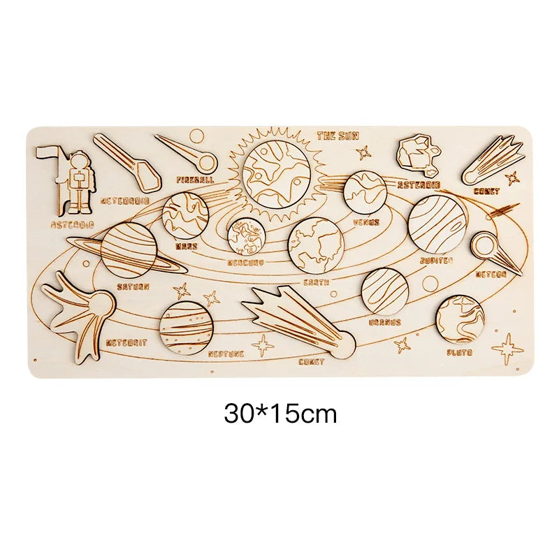 Baby Montessori Wooden Early Education Toys 3D Eight Planets Puzzle Toy Universe Cognition Solar System Planet Matching Board