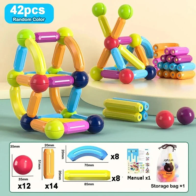 Montessori Educational Toy Magnetic Building Blocks Toy Magnetic Construction Set Magnet Ball Sticks Rod Games For Kids Baby