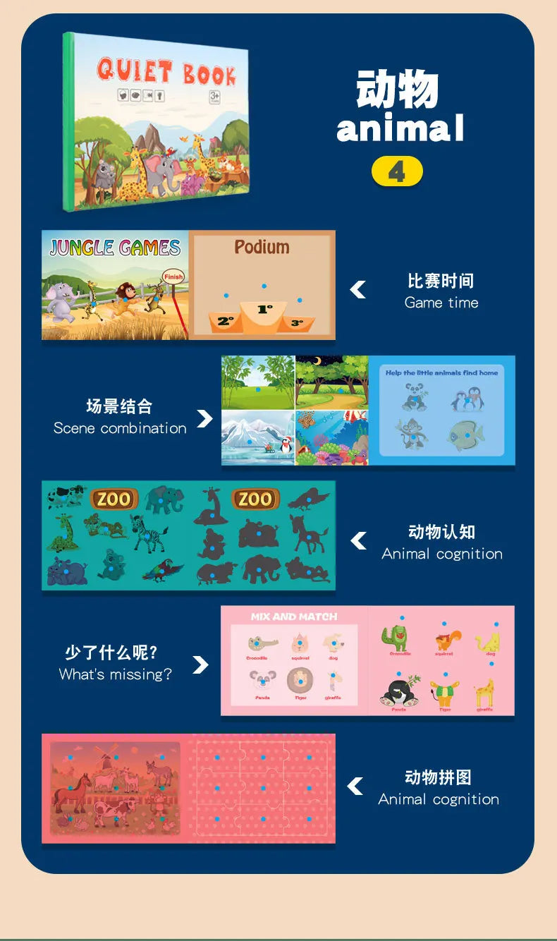 Montessori Busy Book for Kids Toddlers Educational Toys Baby Diy Paste Quiet Book Children Animals Numbers Matching Puzzles Toys