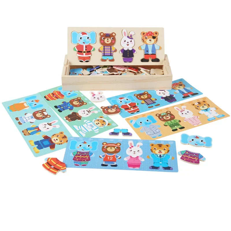 Wooden bear changing clothes animal changing clothes jigsaw kindergarten boys and girls darling Jigsaw Puzzle Children's puzzle
