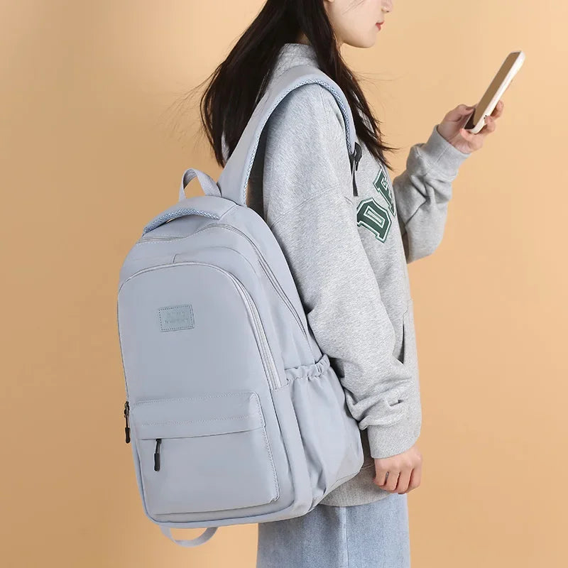 Solid Color Backpack Women Multi-pocket College Book Bag Casual Laptop Backpacks Men Schoolbag For Teenage School Bags For