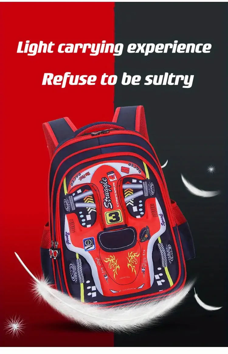Waterproof Lightweight 3D Car Backpack Kindergarten Kid Preschool Backpack Young Children Boy Girl SchoolBag Primary Red