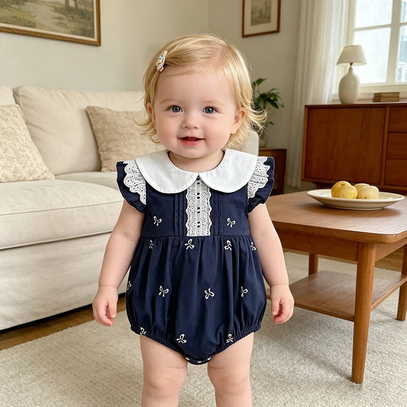 2026 New Summer Newborn 0-24M Infant Baby Girl Romper Baby Girl Clothing Flutter Sleeved Cotton Print Baby Girl Rompers