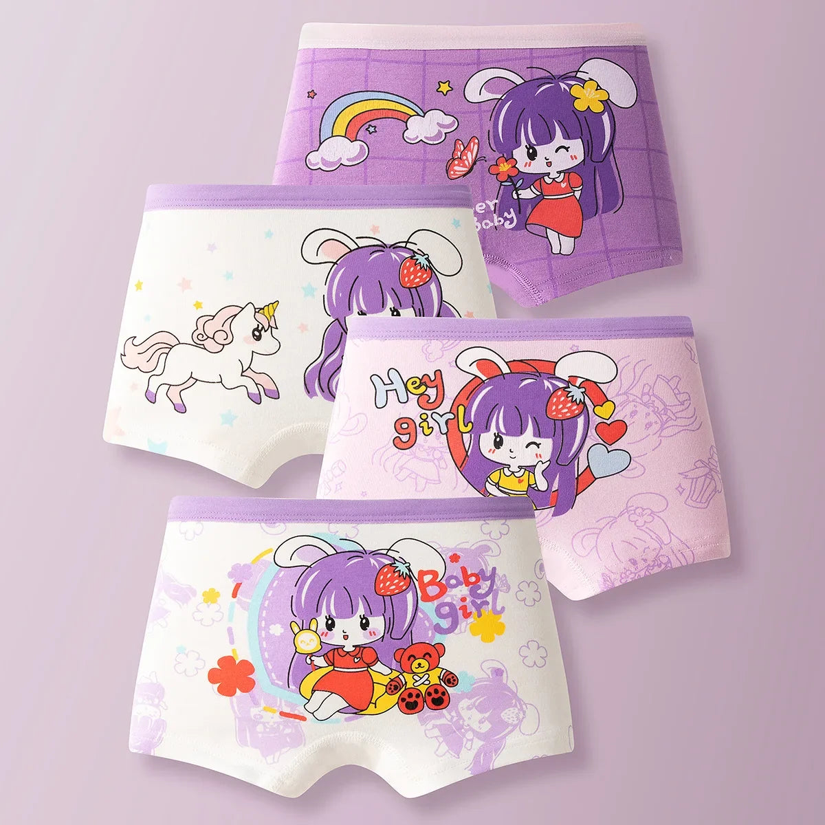 4pcs Cotton Girls Soft Panties Baby Lovely Character Pattern Cartoon Panty Students Boxer Briefs Kids Underwears Children Boxers