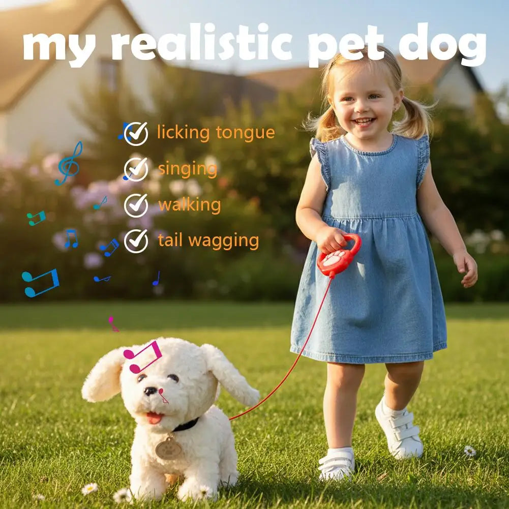 Interactive Plush Pet Toy with Walking Tail Wagging Voice Mimicry Touch Sensitive Remote Control Leash for Kids Gift