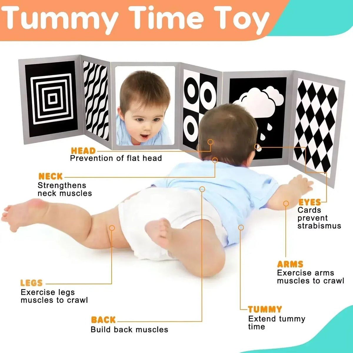 Black and White Baby Book Montessori Baby Toys 0-3 Years Colorful Flashcard High Contrast Visual Book Sensory Toys for Toddler