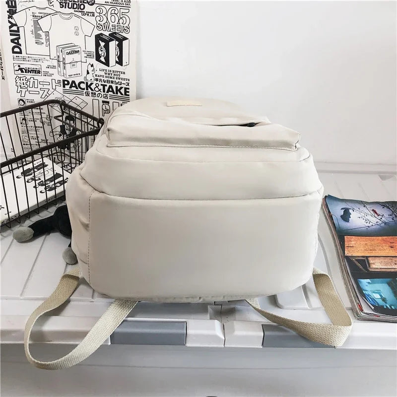 Solid Color Backpack Women Multi-pocket College Book Bag Casual Laptop Backpacks Men Schoolbag For Teenage School Bags For