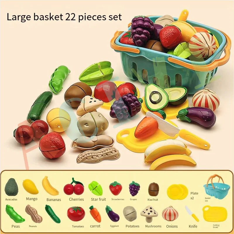 Kid Pretend Play Kitchen Fun Cutting Fruits and Vegetables Food Play House Set Puzzle Education Toys For Kids Boys Girls Gifts