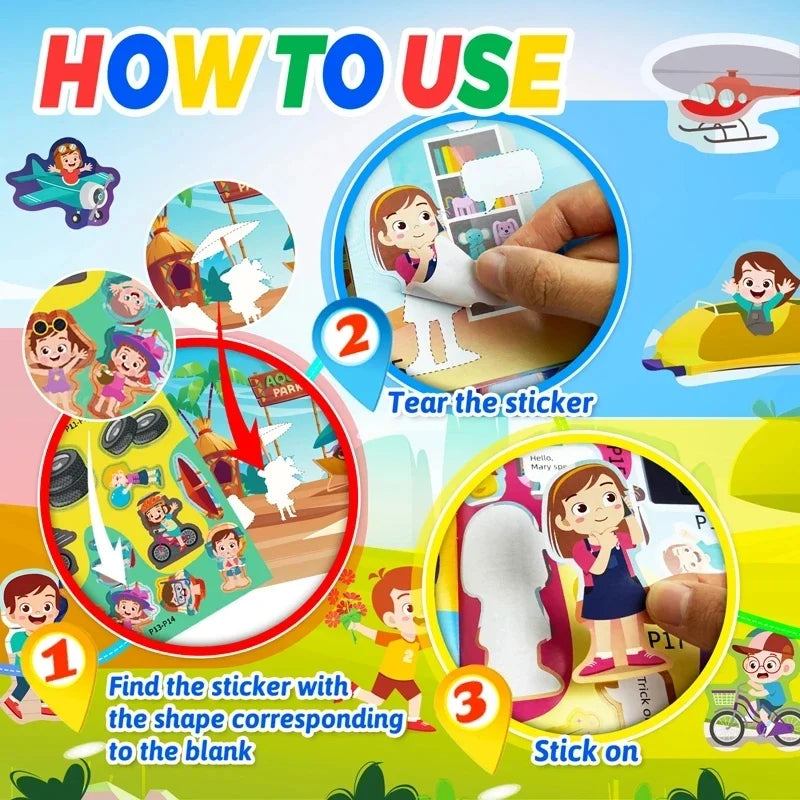 Montessori Toys Cartoon Sticker Books Focus on Potential Development Education Sticker Toys for Children 3-6Y