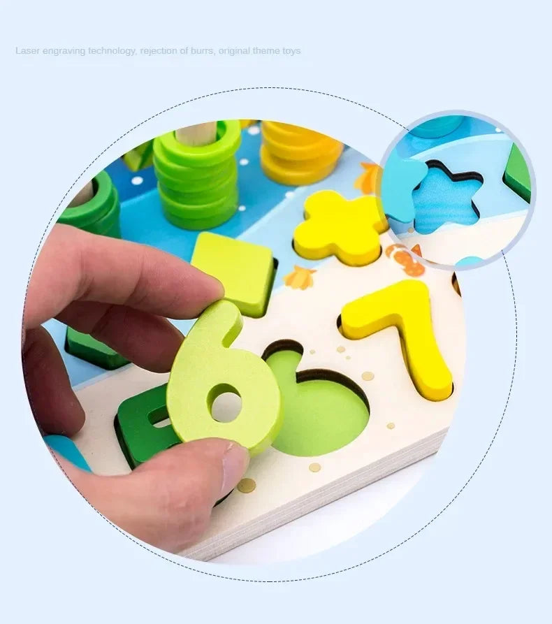 Montessori Toys Wooden Number Puzzle Sorting For Toddlers Shape Sorter Counting Fishing Game Educational Math Stacking Block