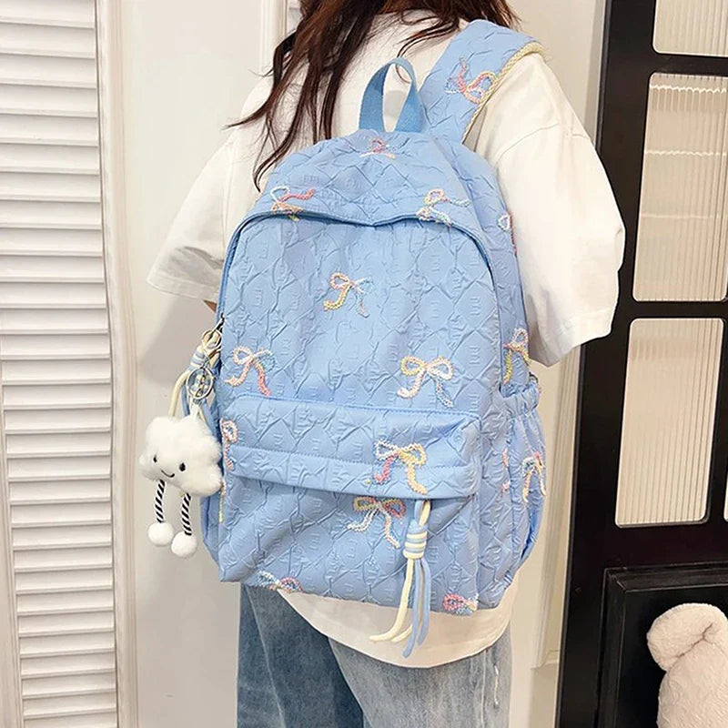 Versatile Junior High School Student Travel Laptop Backpack Cute Schoolbag Female Middle School Student Fashion Bowknot