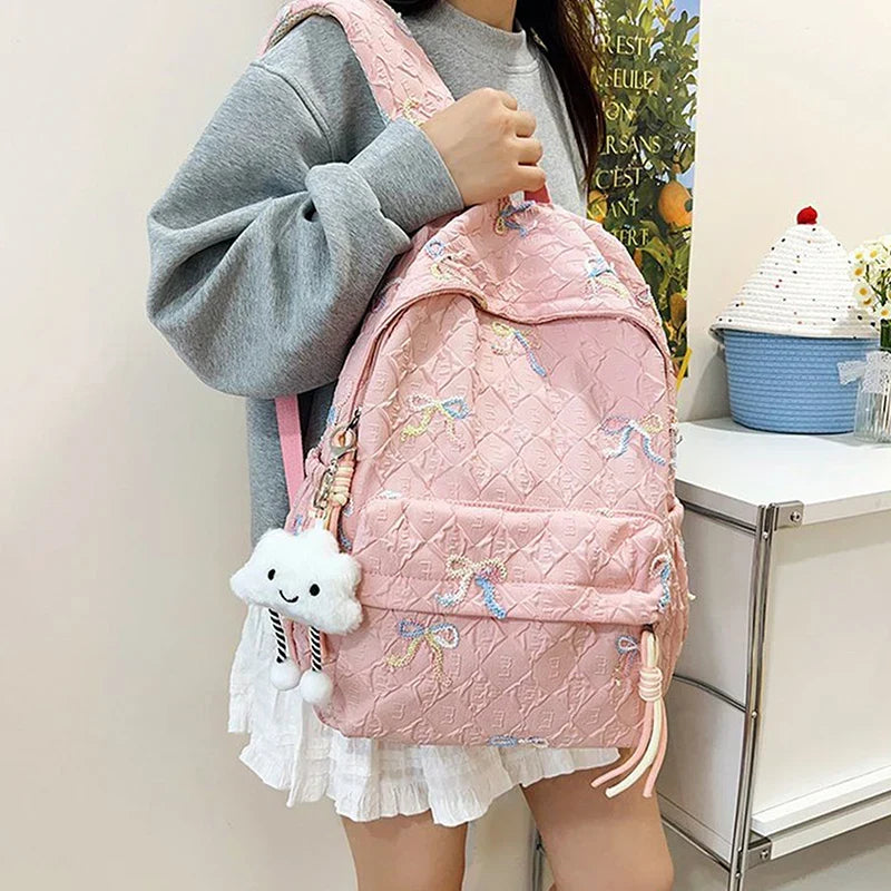 Versatile Junior High School Student Travel Laptop Backpack Cute Schoolbag Female Middle School Student Fashion Bowknot