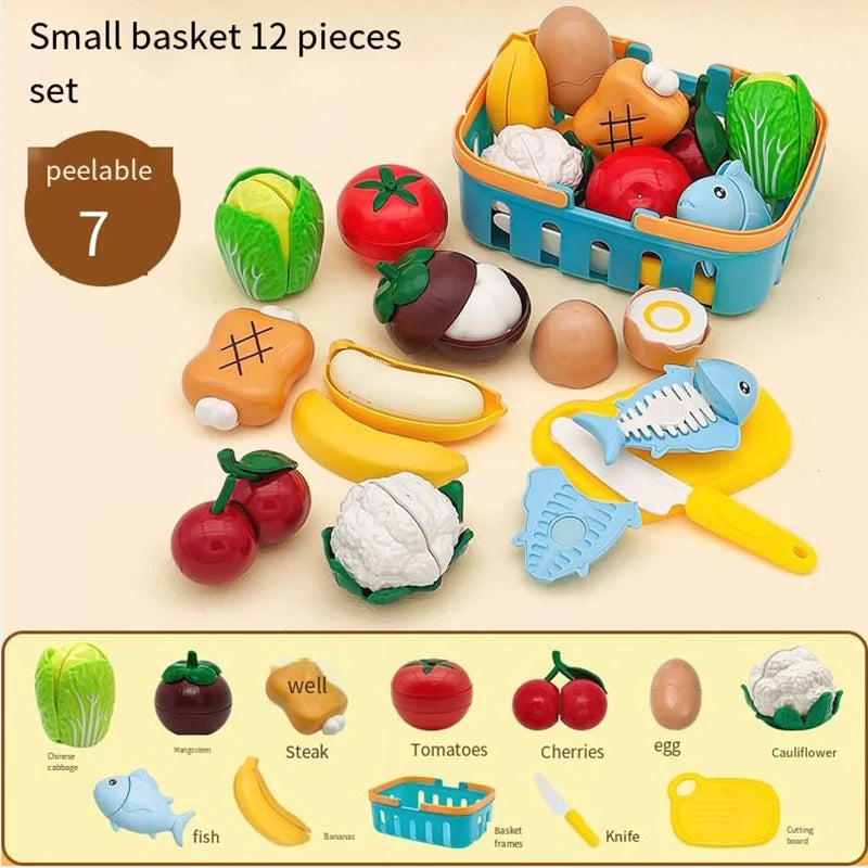 Kid Pretend Play Kitchen Fun Cutting Fruits and Vegetables Food Play House Set Puzzle Education Toys For Kids Boys Girls Gifts