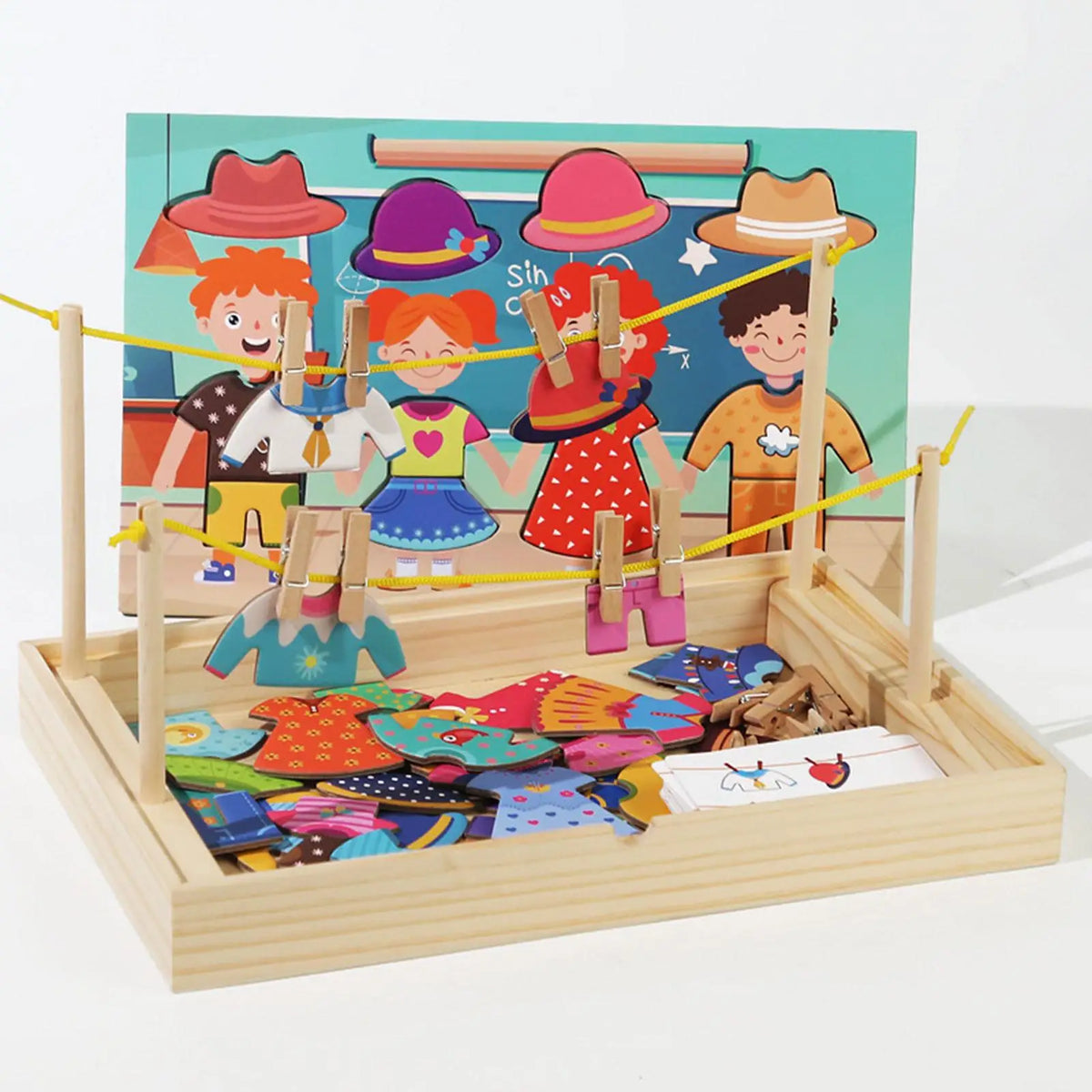 Wooden Dress up Puzzles Matching Game Drying Clothes Early Educational Montessori Toy Kids Puzzle Set for Children Boys Girls