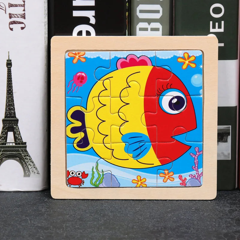 Wooden 3D Puzzle Jigsaw for Children Baby Cartoon Animal/Traffic Puzzles Educational Toy Kids Toy Wood Puzzle Small Size 11*11CM