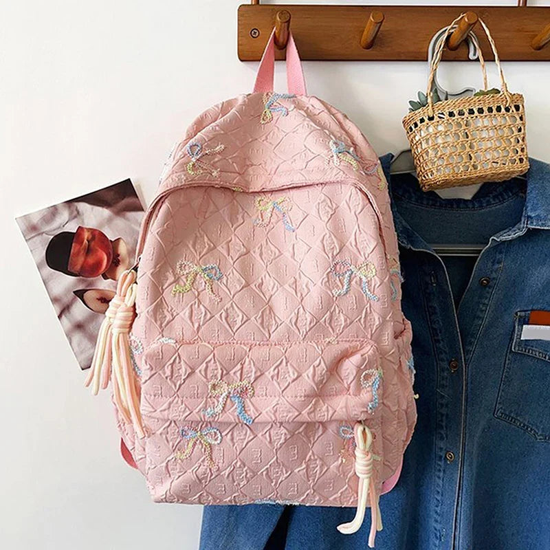 Versatile Junior High School Student Travel Laptop Backpack Cute Schoolbag Female Middle School Student Fashion Bowknot