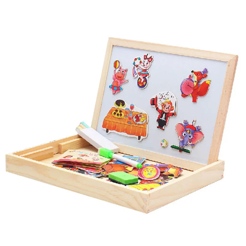 Magnetic 3D Puzzles for Kids Montessori Games Educational Toys for Children Blackboard Whiteboard Drawing Wooden Jigsaw Puzzle