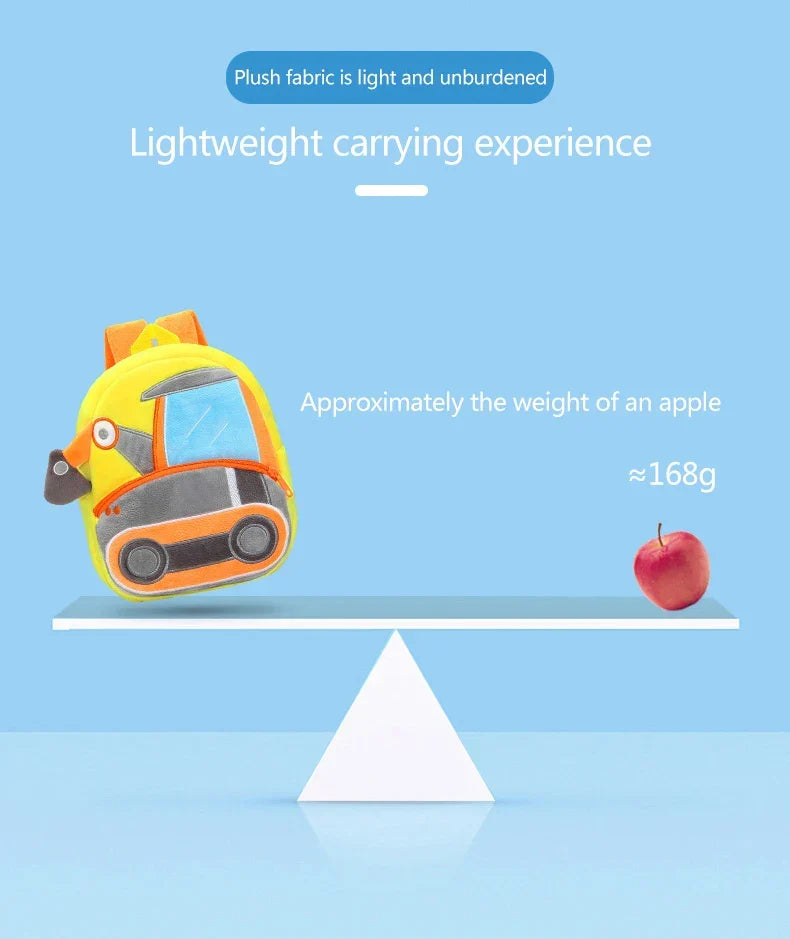 2-4 years old kids engineering backpack cartoon excavator backpack plush kids small school bag toy backpack - Baby's World