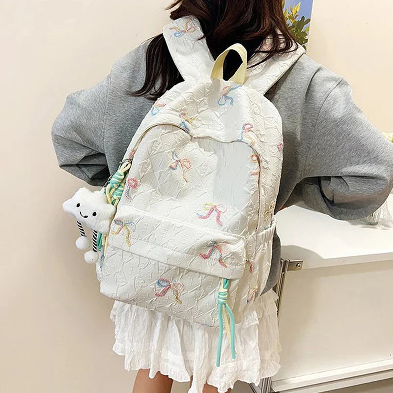 Versatile Junior High School Student Travel Laptop Backpack Cute Schoolbag Female Middle School Student Fashion Bowknot