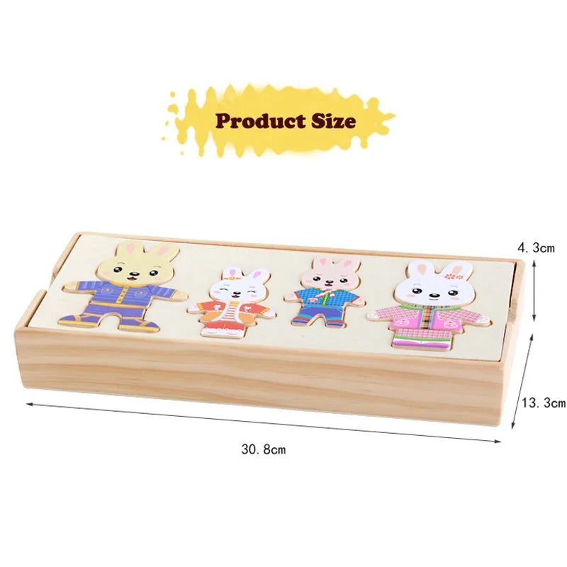 Little Bear Change Clothes Montessori Kids Early Education Wooden Jigsaw Puzzle Dressing Game Baby Puzzle Toys For Children Gift