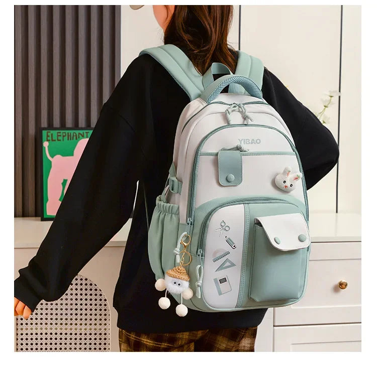 New cute rabbit children school backpack Fashionable splicing color contrast fresh lady knapsack kids schoolbags bring a