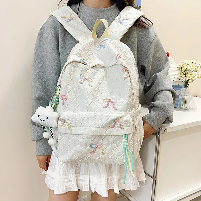 Versatile Junior High School Student Travel Laptop Backpack Cute Schoolbag Female Middle School Student Fashion Bowknot