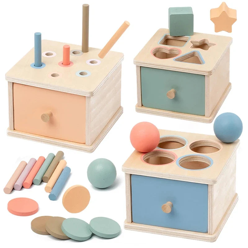 Wooden Color Shape Sorting Toys Drawer Box Busy Board Matching Game Fine Motor Sensory Toys Montessori Learning For Baby Gifts