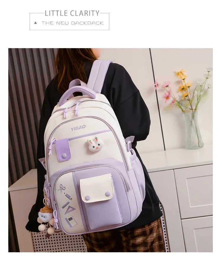 New cute rabbit children school backpack Fashionable splicing color contrast fresh lady knapsack kids schoolbags bring a