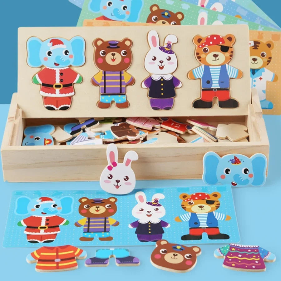Wooden bear changing clothes animal changing clothes jigsaw kindergarten boys and girls darling Jigsaw Puzzle Children's puzzle