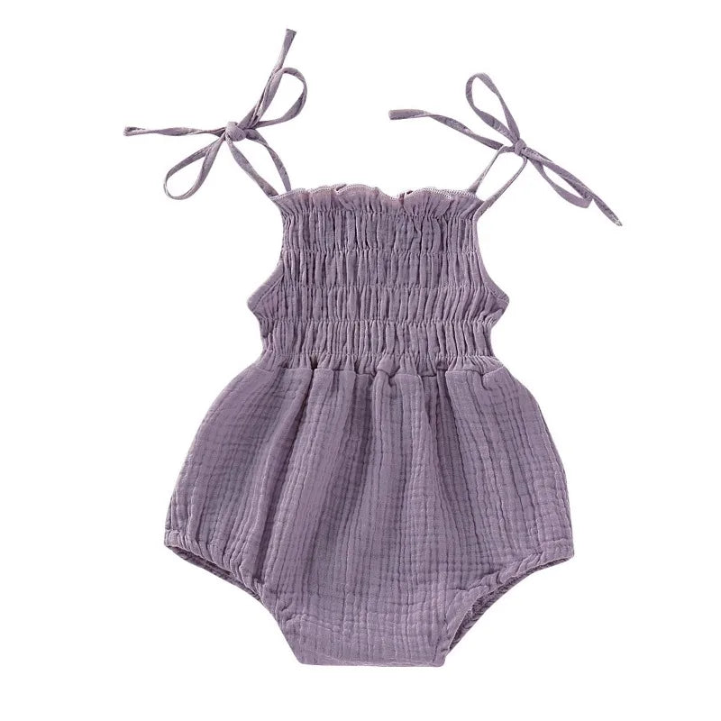 Baby Clothing Summer Newborn Infant Baby Girl Solid Color Sleeveless Romper Jumpsuit Outfit Clothes Cotton Adjustable
