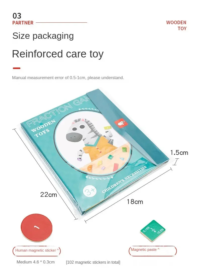 Montessori Magnetic Fraction Learning Math Toy Montessori Arithmetic Teaching Aids Wooden Book Educational Toys For Children
