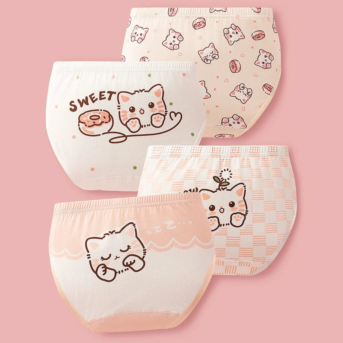 4Pcs Girls Cotton Panties Kid Breathable Soft Pretty Cartoon Briefs Young Children Underwears Toddler Antibacterial Knickers