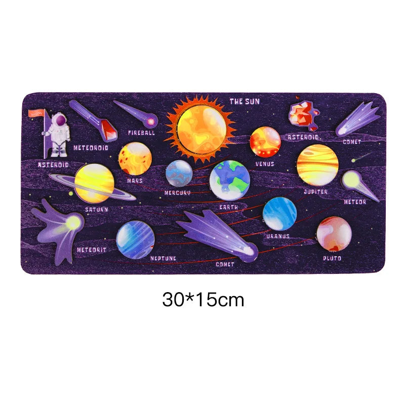 Baby Montessori Wooden Early Education Toys 3D Eight Planets Puzzle Toy Universe Cognition Solar System Planet Matching Board