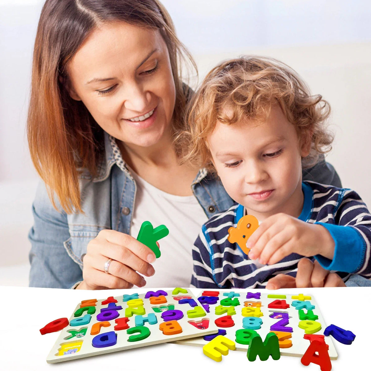 Wooden Puzzle Montessori Baby Toys Kids Alphabet Number Matching Game Preschool Children Early Educational Children Game Toy