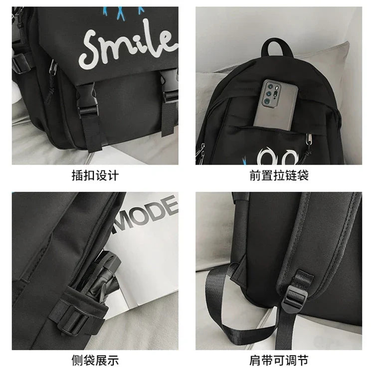 Fashion Cute Cartoon Pattern Waterproof Student School Bag, Casual Large Capacity Nylon Zipper Backpack Woman and Man